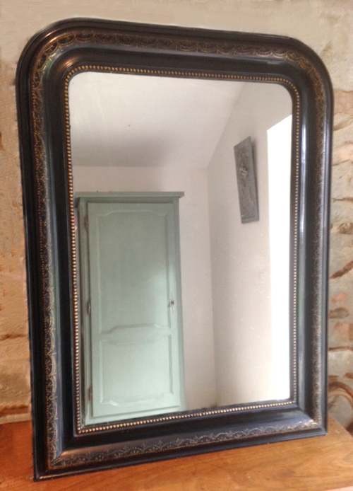 FRENCH ANTIQUE LOUIS PHILIPPE BLACK AND GOLD MIRROR